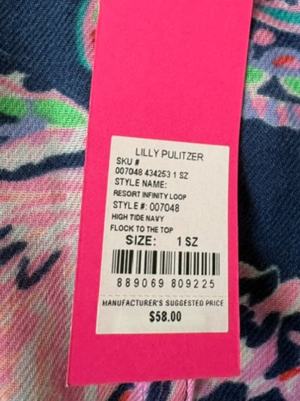 NWT Lilly Pulitzer Resort Infinity Loop Scarf High Tide Navy Pink Tassel - Picture 4 of 7